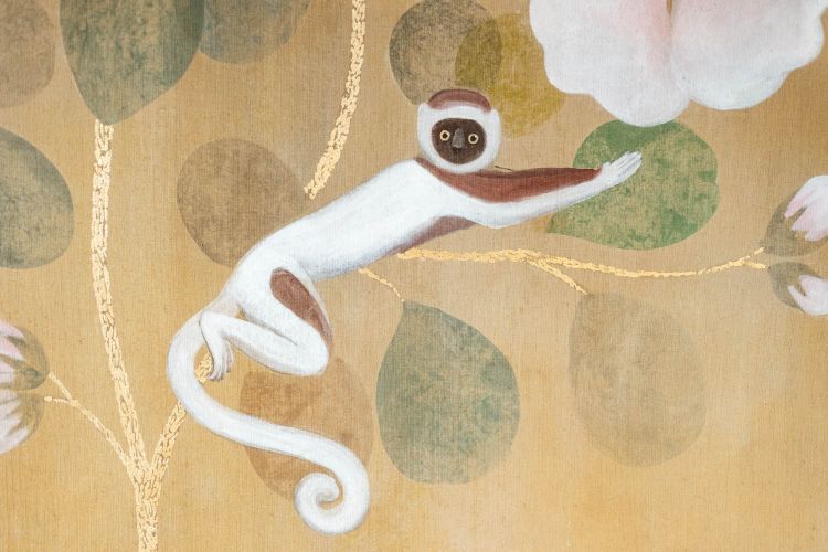 Painted canvas depicting lemurs. Contemporary work. LS6437B1089P
