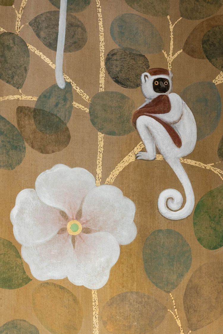 Painted canvas depicting lemurs. Contemporary work. LS6437B1089P