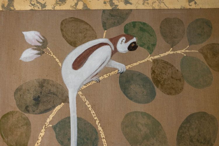 Painted canvas depicting lemurs. Contemporary work. LS6437B1089P