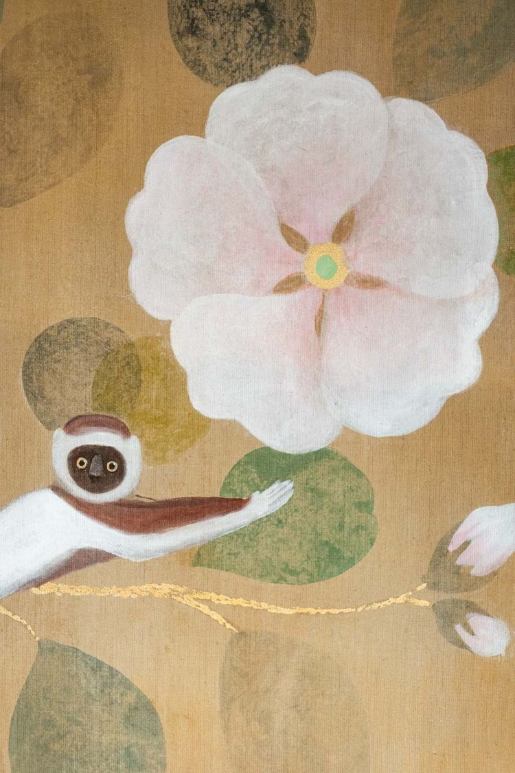 Painted canvas depicting lemurs. Contemporary work. LS6437B1089P