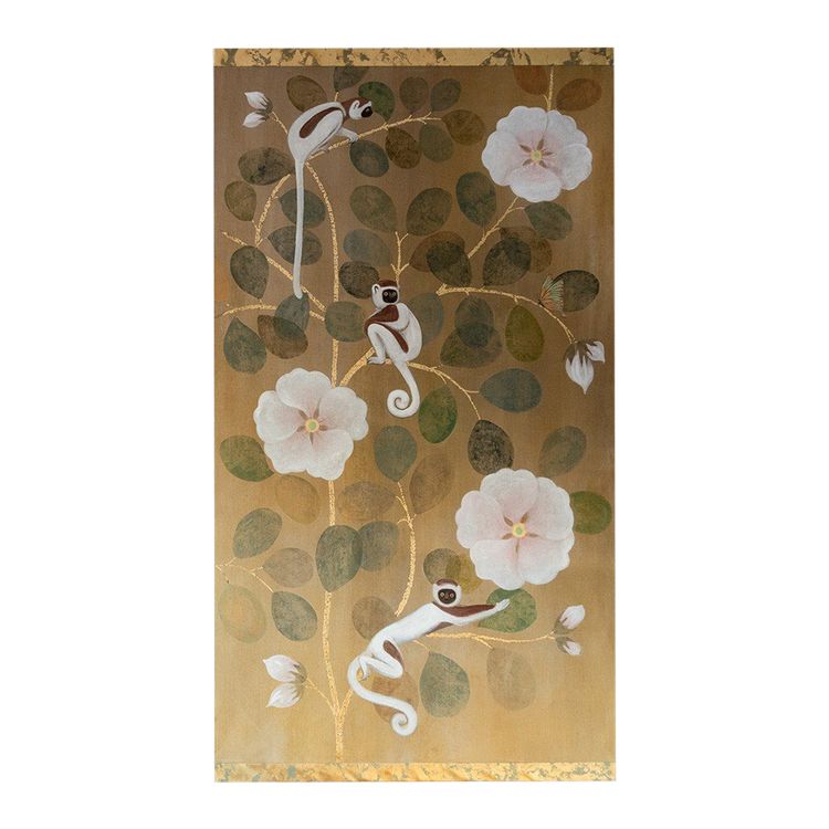 Painted canvas depicting lemurs. Contemporary work. LS6437B1089P