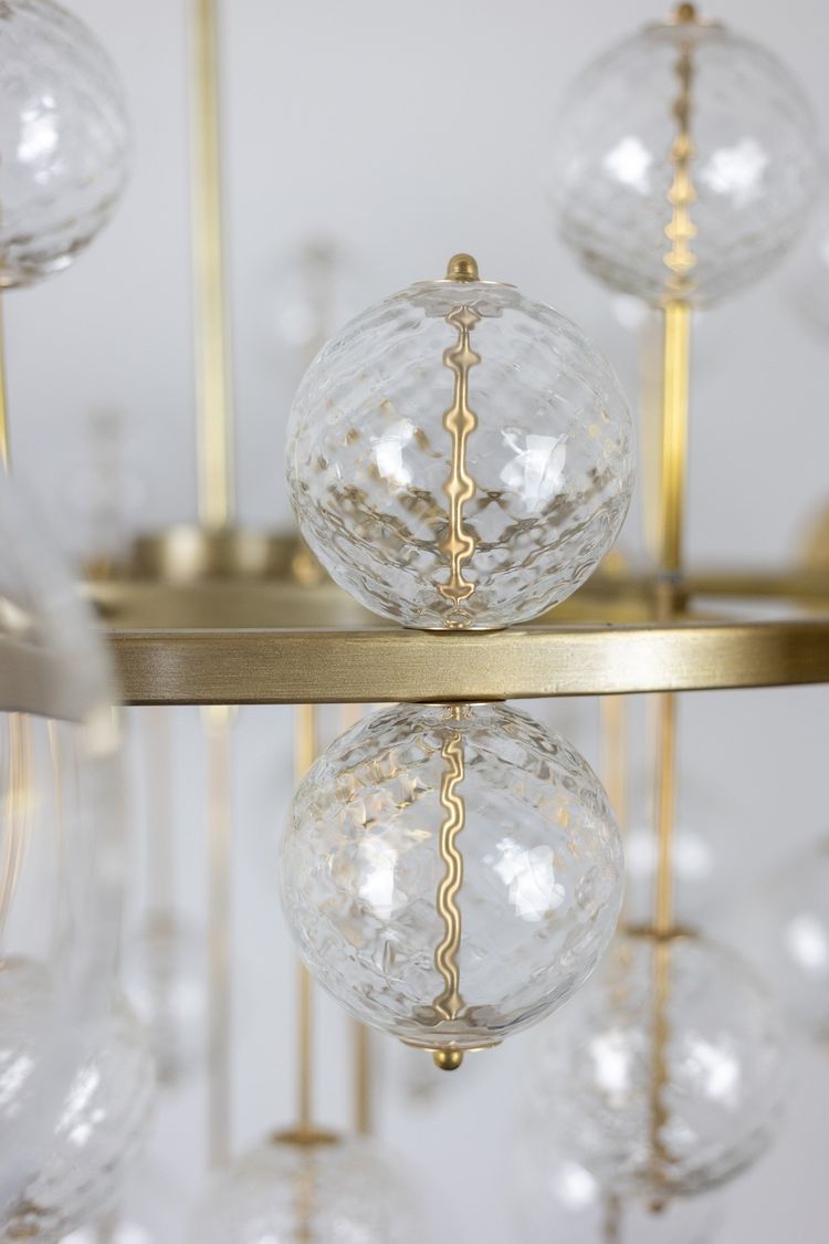 Large gilded brass chandelier with decorative balls. 1970s.LS62621809P