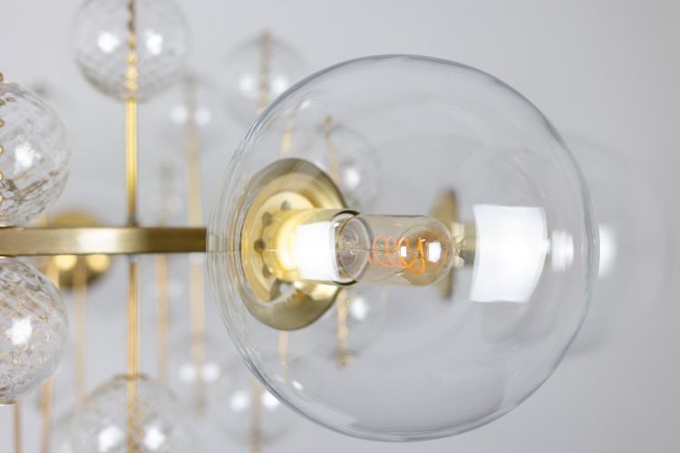 Large gilded brass chandelier with decorative balls. 1970s.LS62621809P
