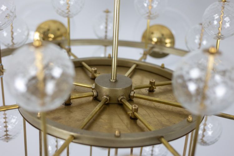 Large gilded brass chandelier with decorative balls. 1970s.LS62621809P
