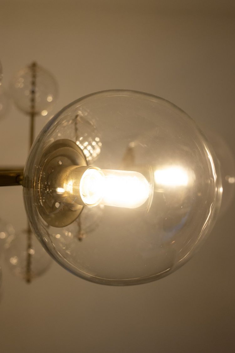 Large gilded brass chandelier with decorative balls. 1970s.LS62621809P