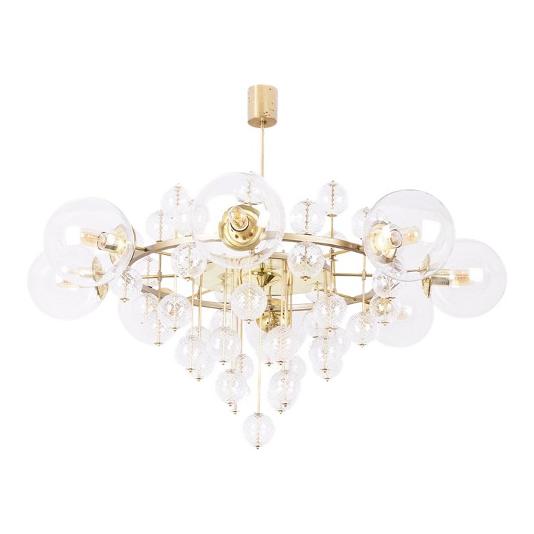 Large gilded brass chandelier with decorative balls. 1970s.LS62621809P