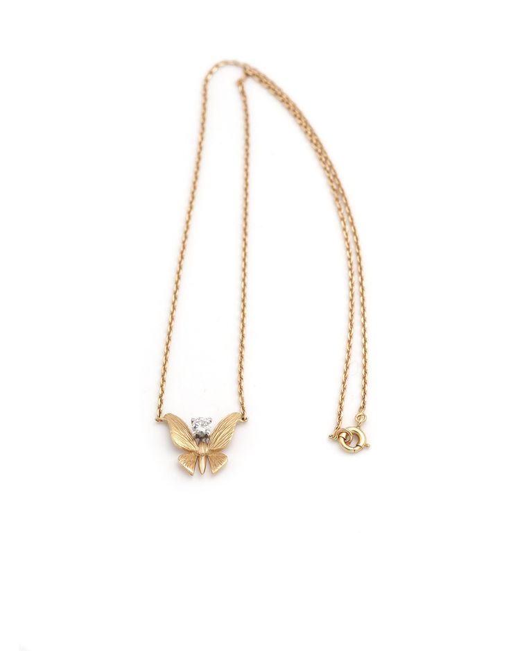 Collier papillon diamant en or 18, insecte, bijou animal, diamant taille brillant