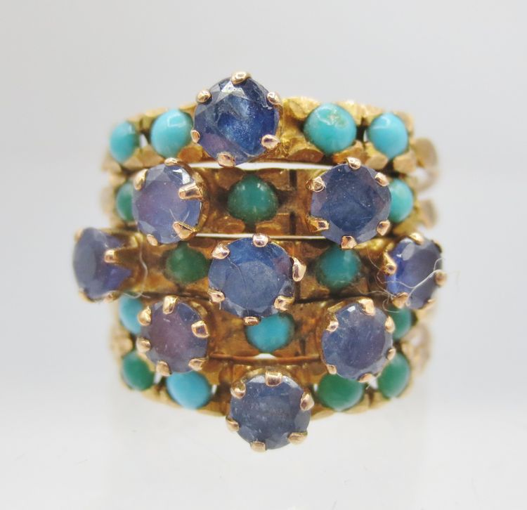 Anello Harem, oro Turchese e topazio blu di Londra.
