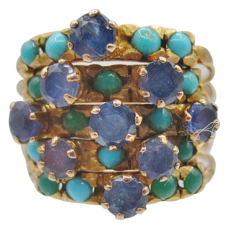 Anello Harem, oro Turchese e topazio blu di Londra.