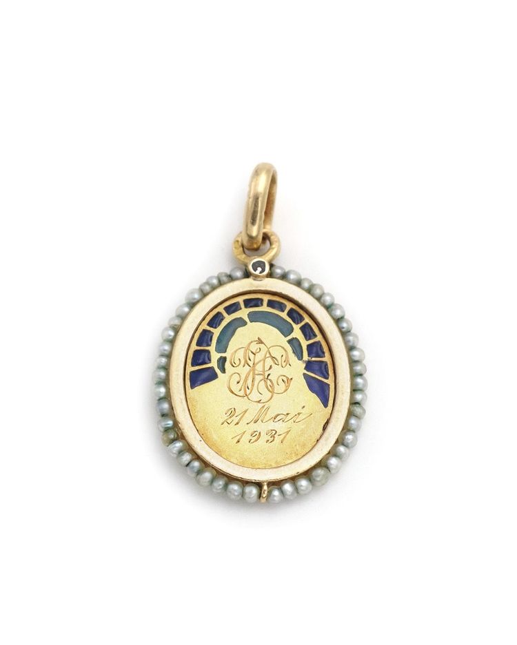 Médaille Art Nouveau Vierge Marie en or 18 karats, pendentif religieux, communion, art nouveau
