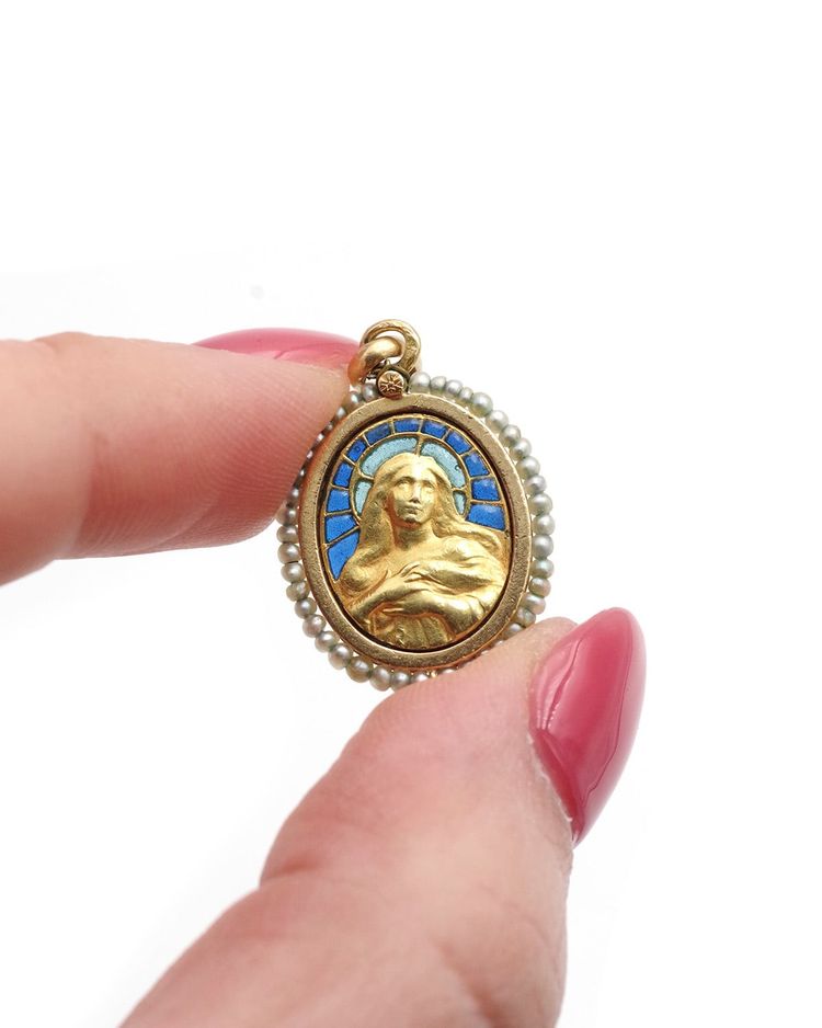Médaille Art Nouveau Vierge Marie en or 18 karats, pendentif religieux, communion, art nouveau