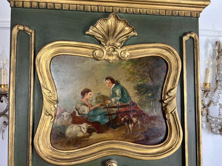 ANTICA CONSOLLE E SOVRAMENSOLA IN LEGNO DIPINTO CON PIANO IN ONICE IN STILE LUIGI XV