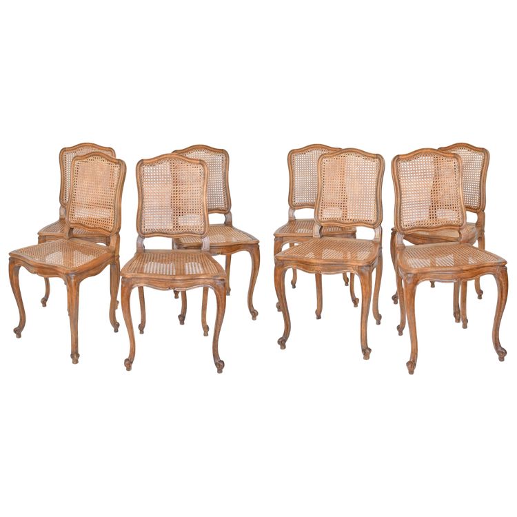 Suite of 8 Louis XV caned chairs