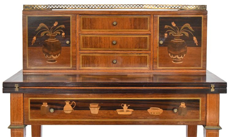 Bureau bonheur du jour en marqueterie dans le goût de Charles Topino