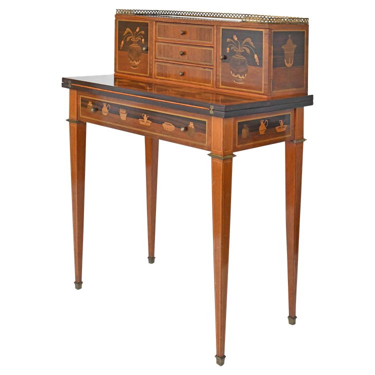 Bureau bonheur du jour en marqueterie dans le goût de Charles Topino