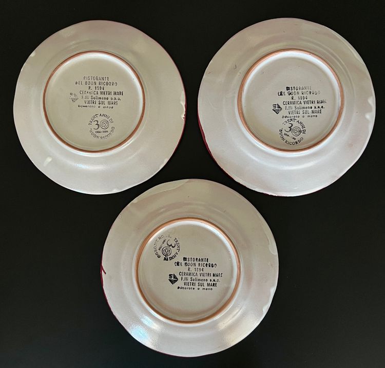 Piatti del Ristorante del Buon Ricordo "Rosa d'Oro" di Ceramica Vietri Mare, Italia 1994