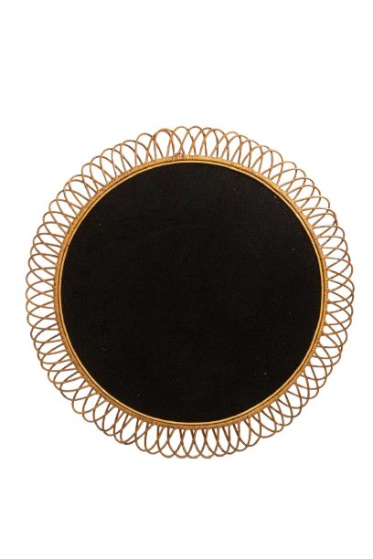 Miroir rond en rotin à entrelacs. Années 1980. LS6358551M