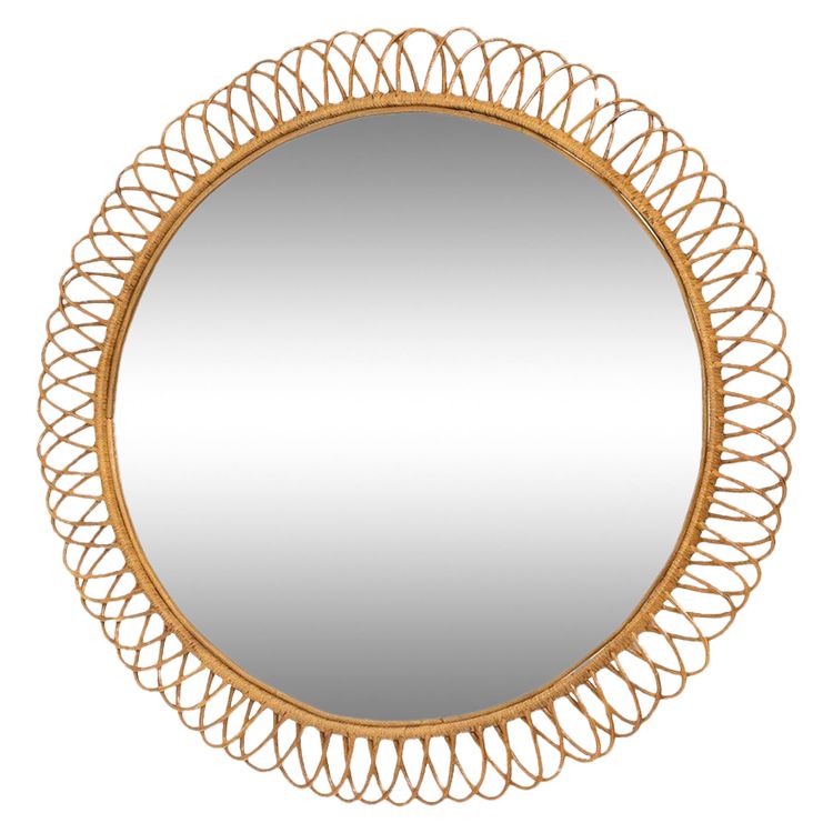 Miroir rond en rotin à entrelacs. Années 1980. LS6358551M