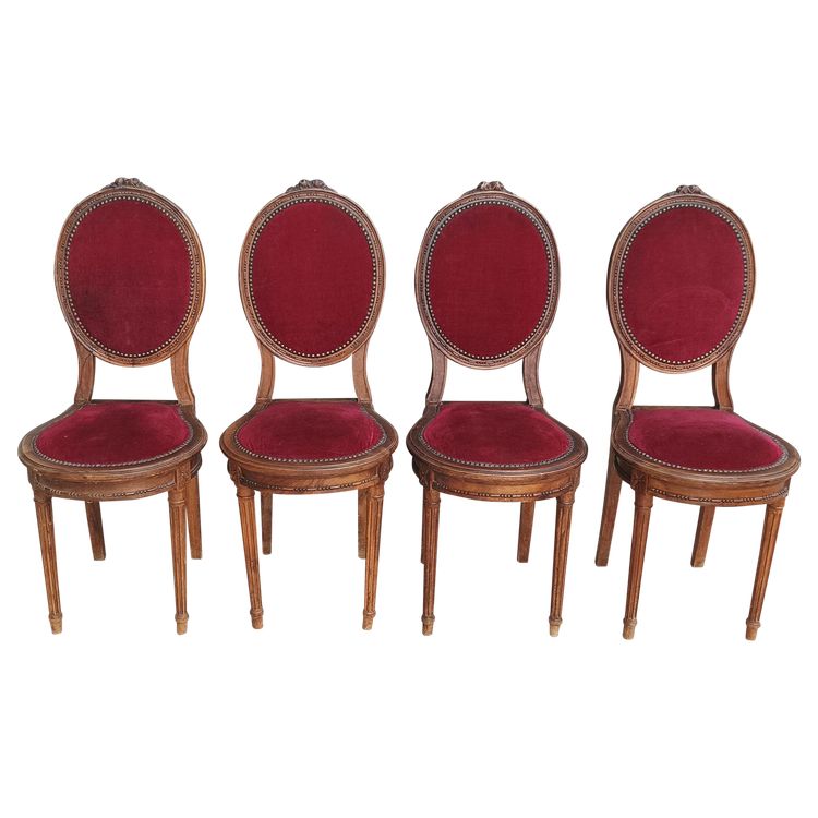 Suite of 4 Louis XVI walnut medallion chairs