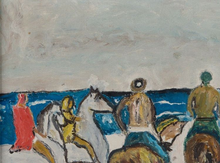 Olio su tavola Scena di cavalieri 1960 Cornice dorata