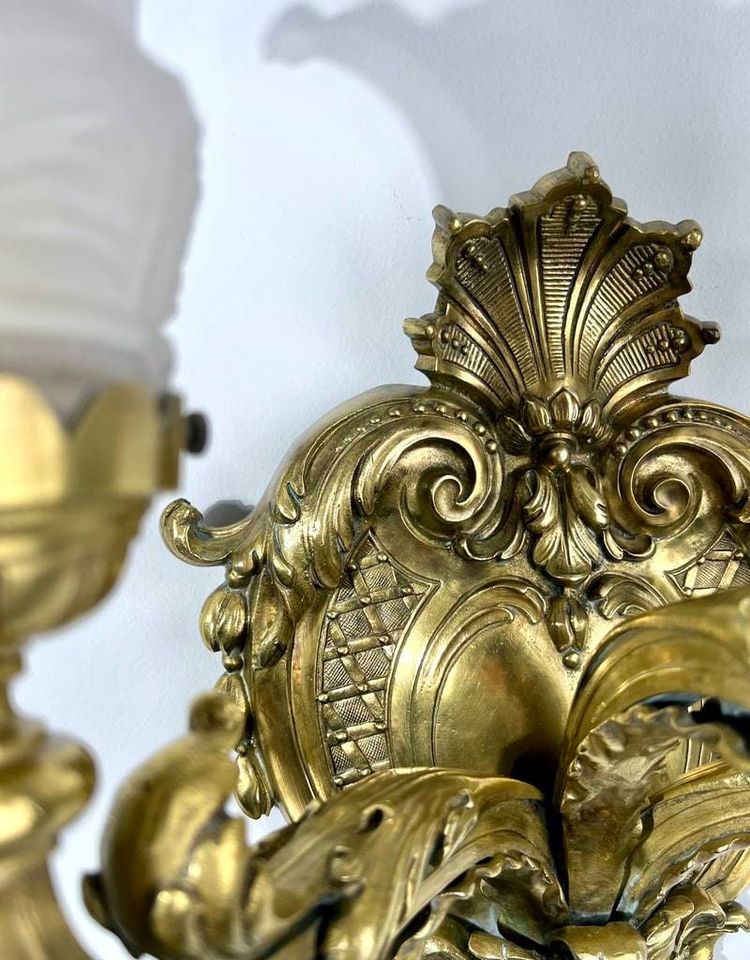 Bronze And Frosted Glass Wall Sconce - Late 19th Early 20th Century