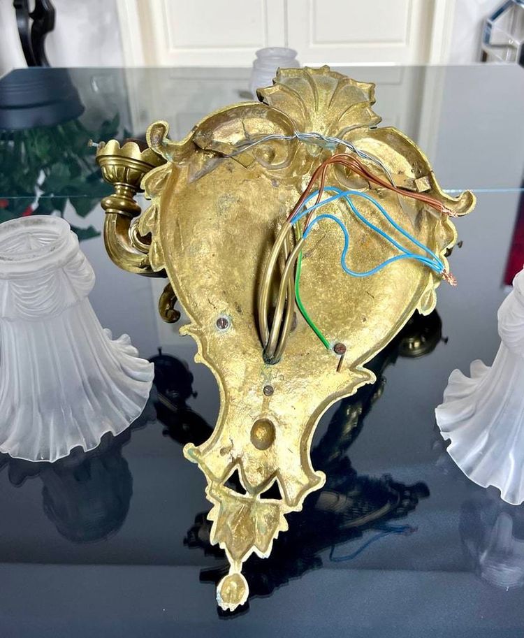 Bronze And Frosted Glass Wall Sconce - Late 19th Early 20th Century