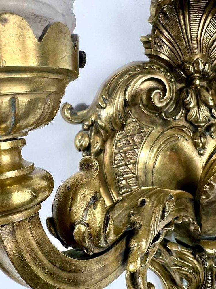 Bronze And Frosted Glass Wall Sconce - Late 19th Early 20th Century