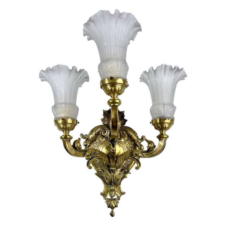 Bronze And Frosted Glass Wall Sconce - Late 19th Early 20th Century