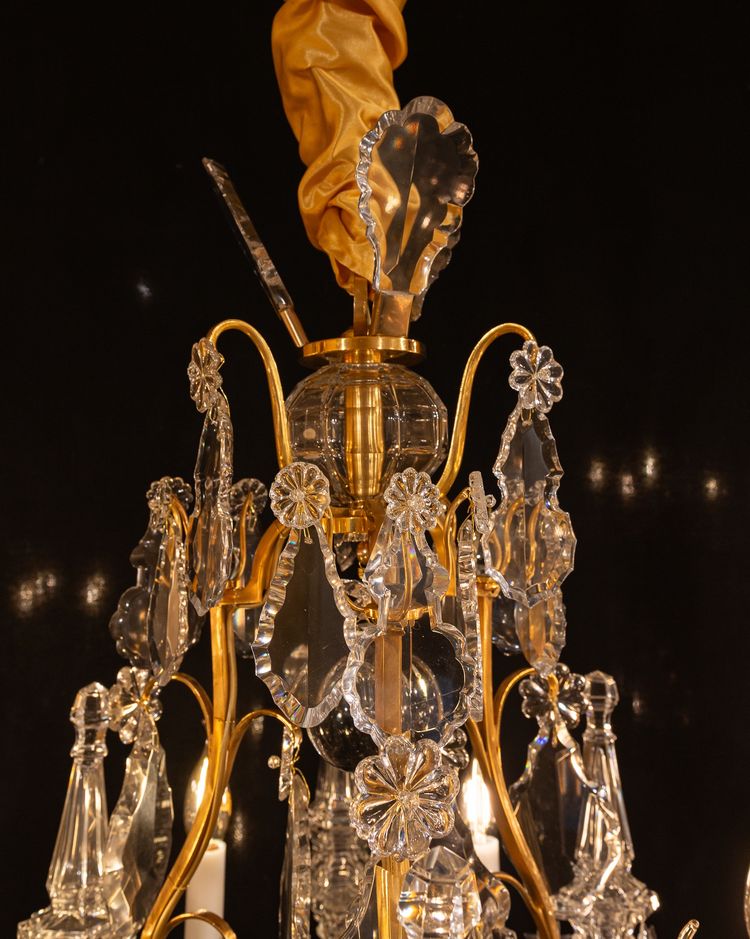 Signed by Baccarat Style Louis XV Style Gilded Bronze and Crystal Chandelier, circa 1890