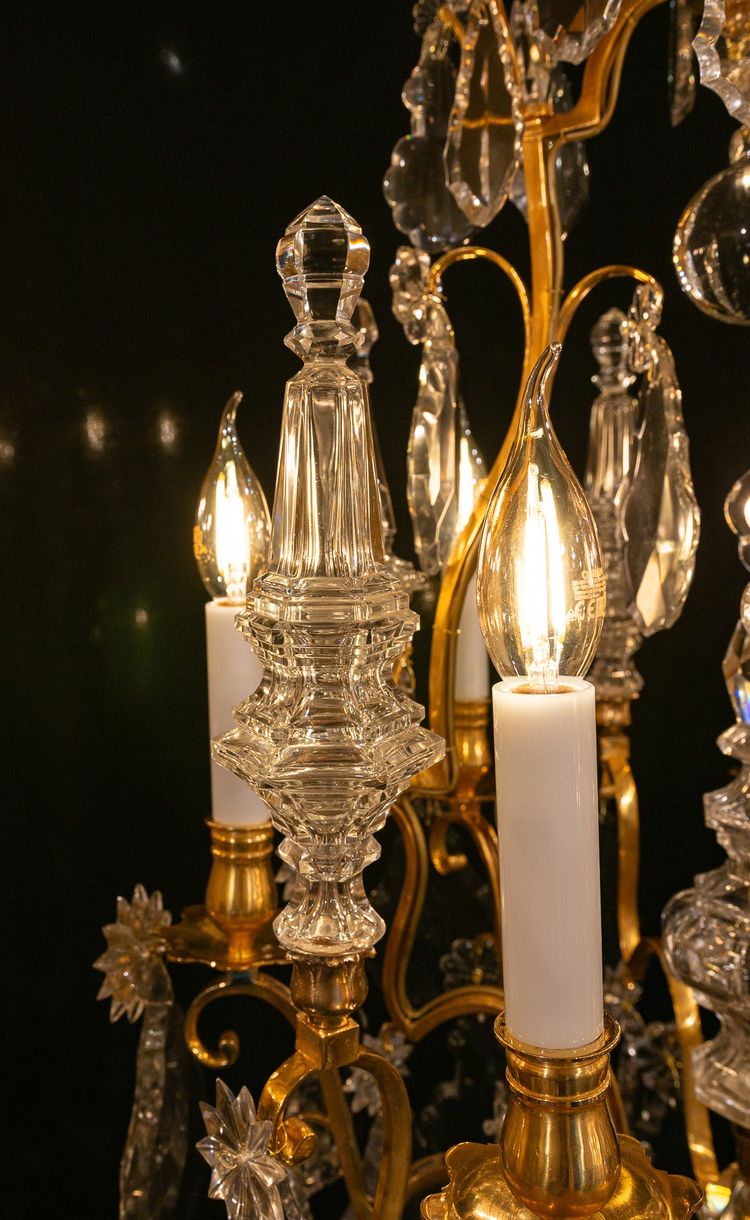 Signed by Baccarat Style Louis XV Style Gilded Bronze and Crystal Chandelier, circa 1890