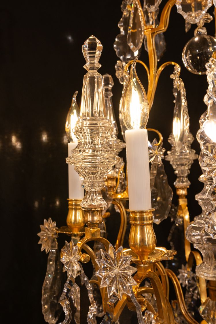 Signed by Baccarat Style Louis XV Style Gilded Bronze and Crystal Chandelier, circa 1890