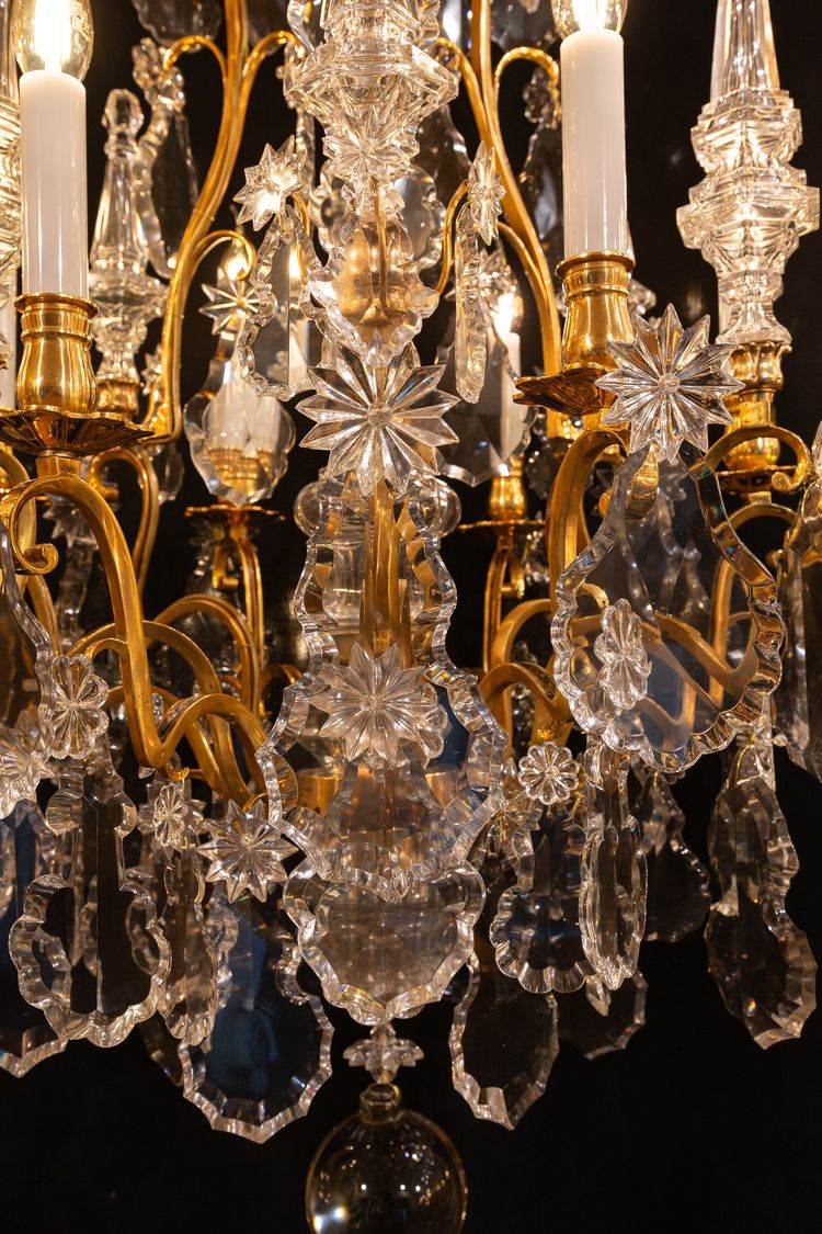 Signed by Baccarat Style Louis XV Style Gilded Bronze and Crystal Chandelier, circa 1890