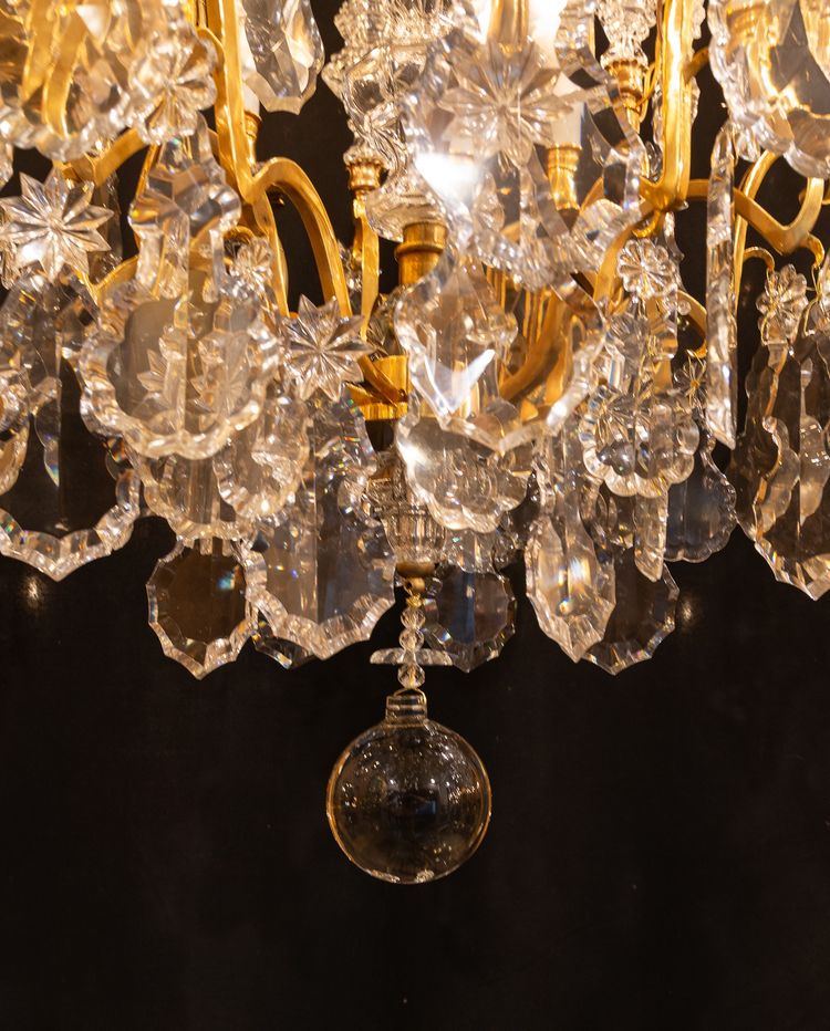 Signed by Baccarat Style Louis XV Style Gilded Bronze and Crystal Chandelier, circa 1890