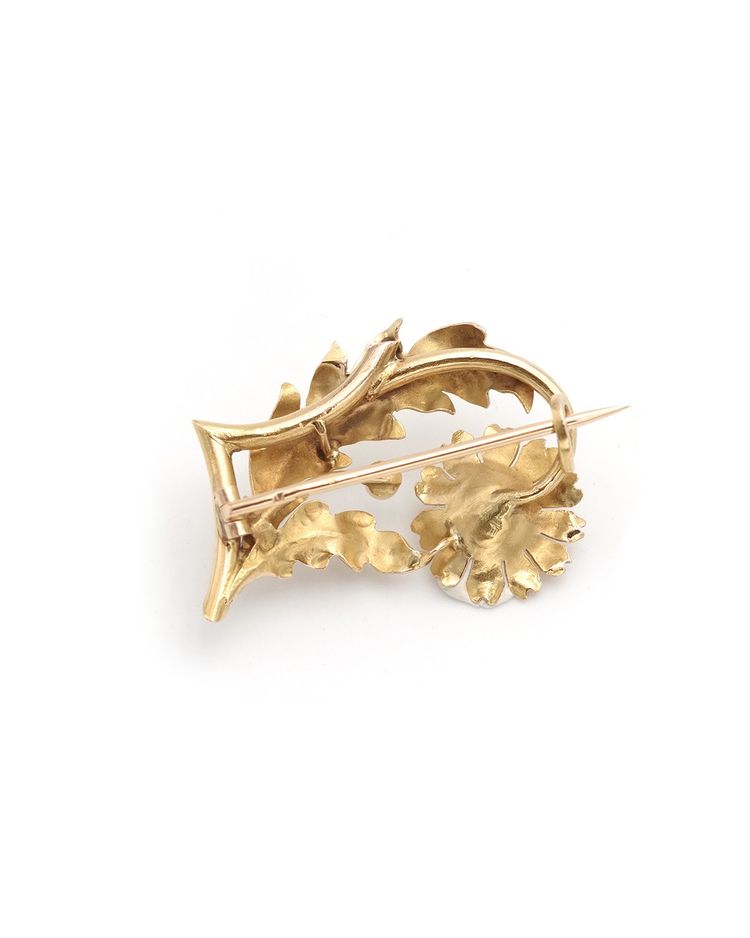Broche fleur perles en or 18k, broche ancienne, perle de culture, bijou ancien