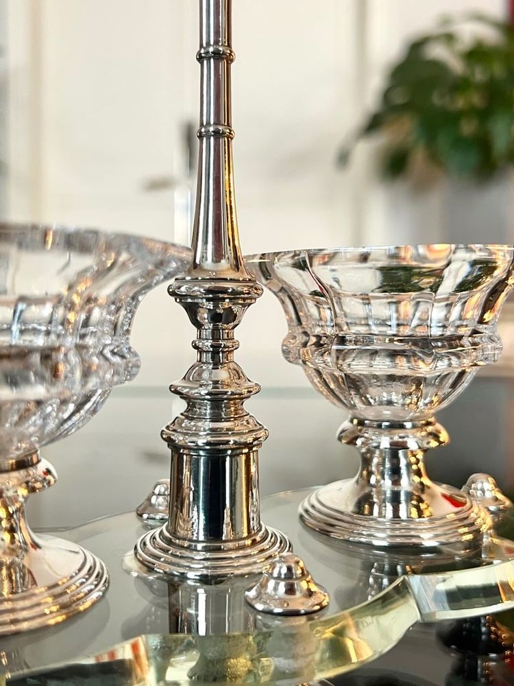 Crystal and Silver Metal Salt Shakers - Salt Pepper Condiments