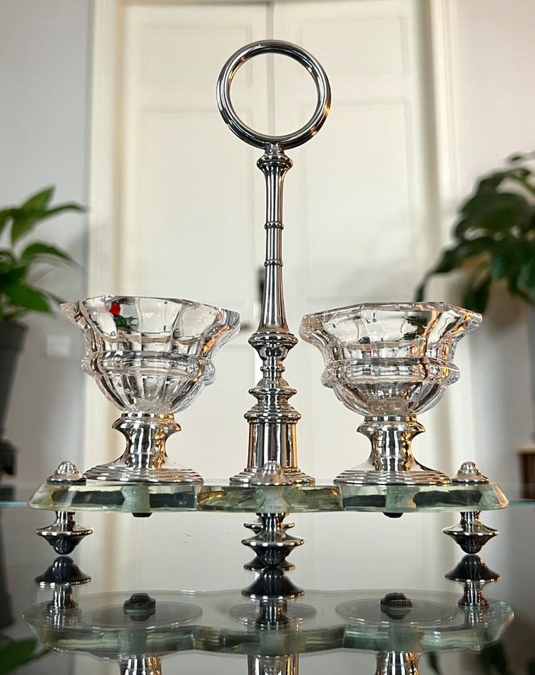 Crystal and Silver Metal Salt Shakers - Salt Pepper Condiments