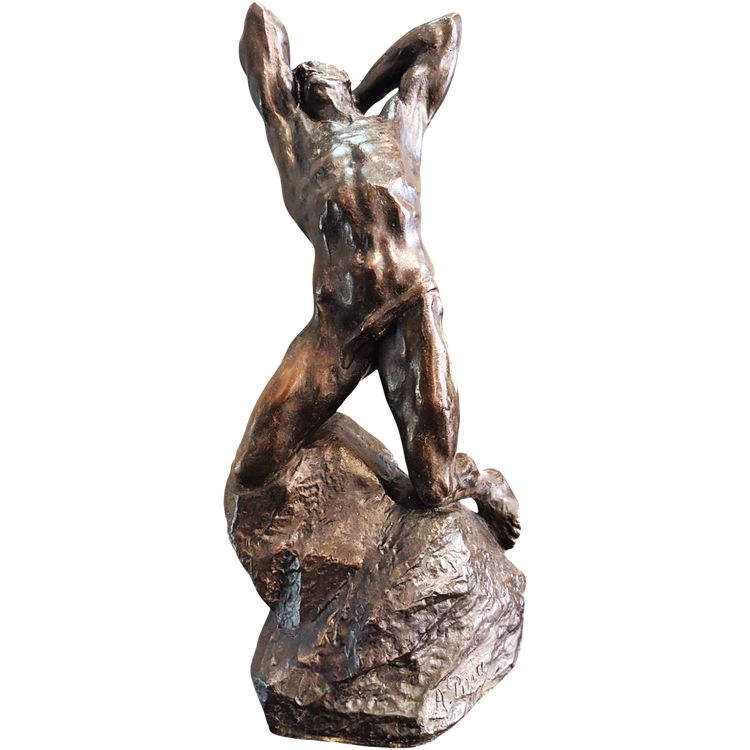 Effort Extrême - Potente scultura in bronzo di Alfredo Pina (1883-1966)