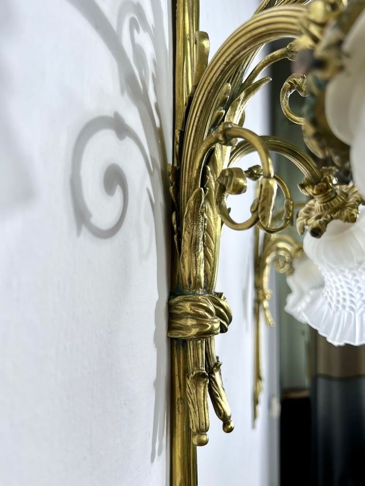 Pair of Bronze and Frosted Glass Tulip Wall Sconces