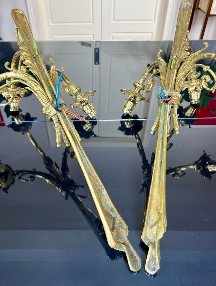 Pair of Bronze and Frosted Glass Tulip Wall Sconces