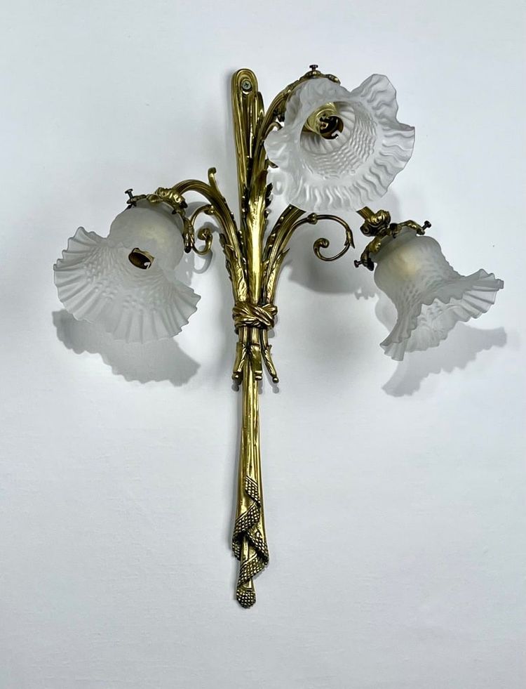 Pair of Bronze and Frosted Glass Tulip Wall Sconces