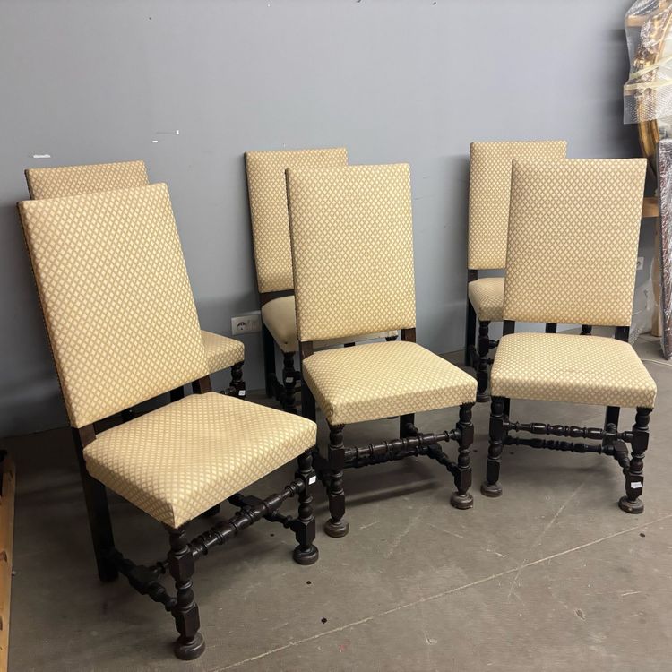 Group of six spool chairs, late 19th century, back with fabric, mis 180, seat 50x64 cm