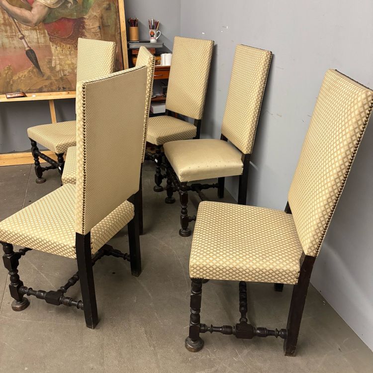 Group of six spool chairs, late 19th century, back with fabric, mis 180, seat 50x64 cm