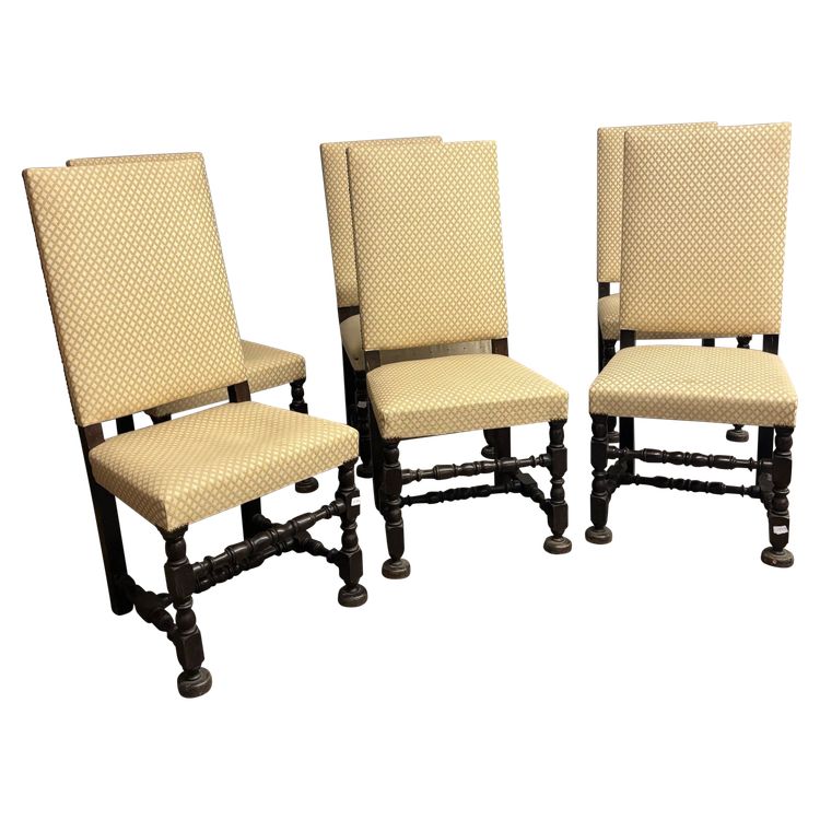 Group of six spool chairs, late 19th century, back with fabric, mis 180, seat 50x64 cm