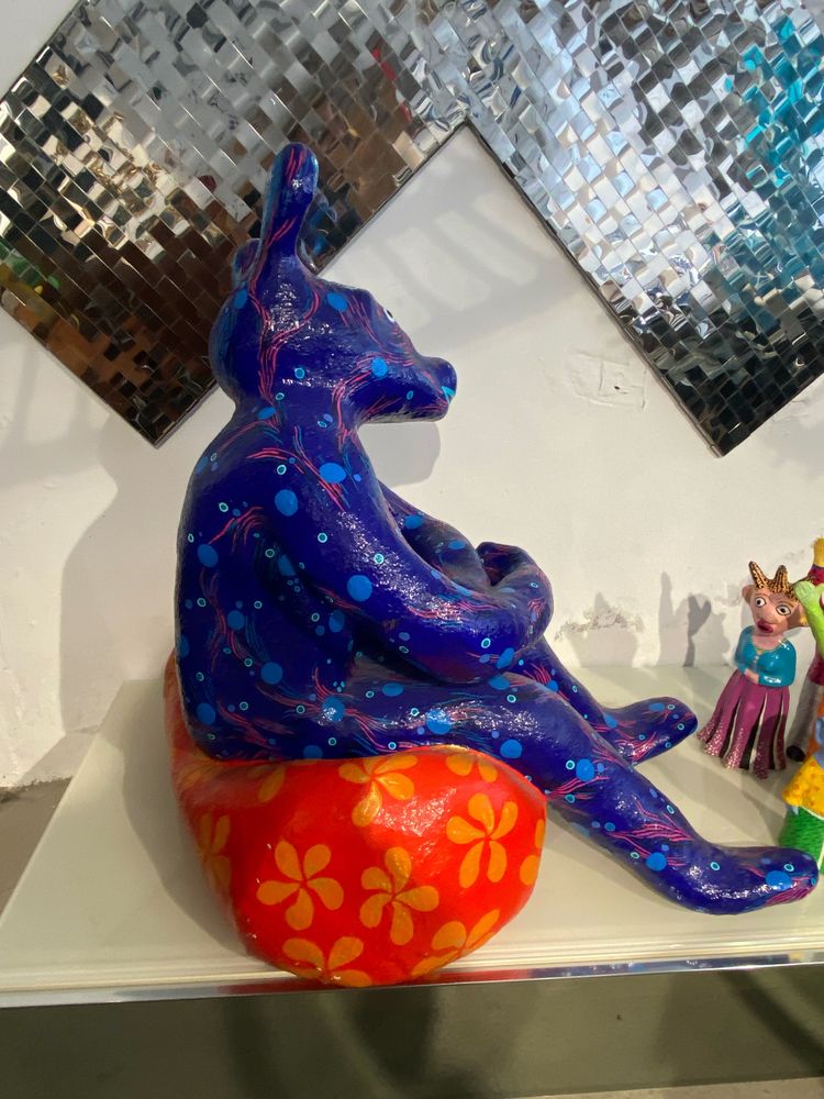 Papier-mâché sculptures "La petite famille" signed by artist Wabé and dated 2003