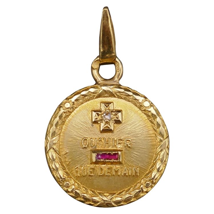 Augis Liebesmedaille Diamant Und Rubin, 18 Karat Gold