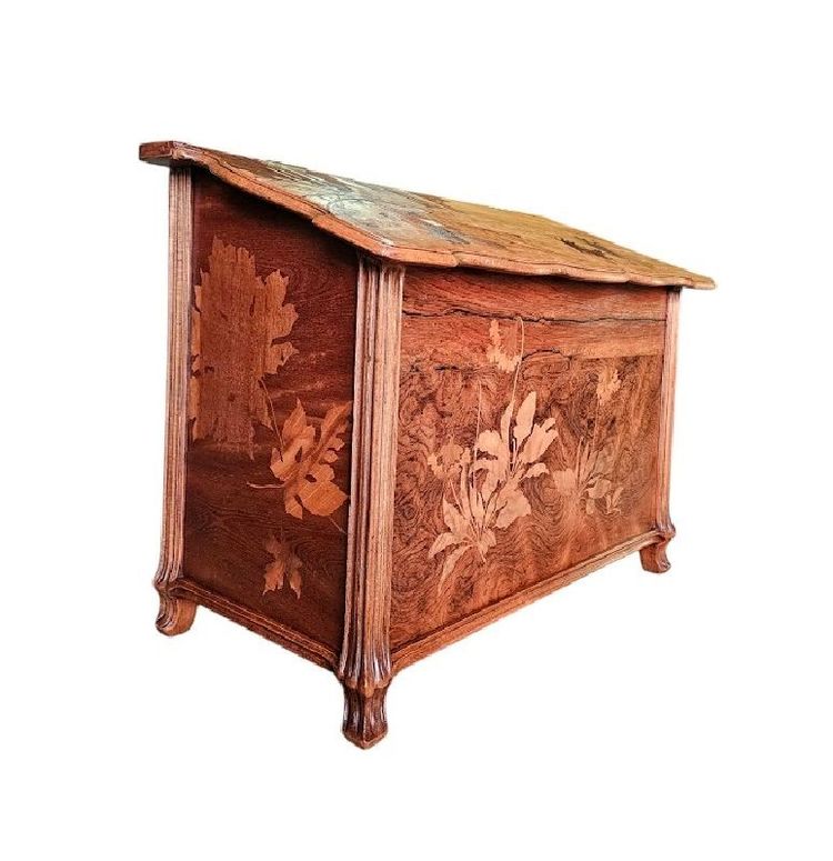 Cassapanca Emile Gallé Art Nouveau "Paesaggio invernale animato