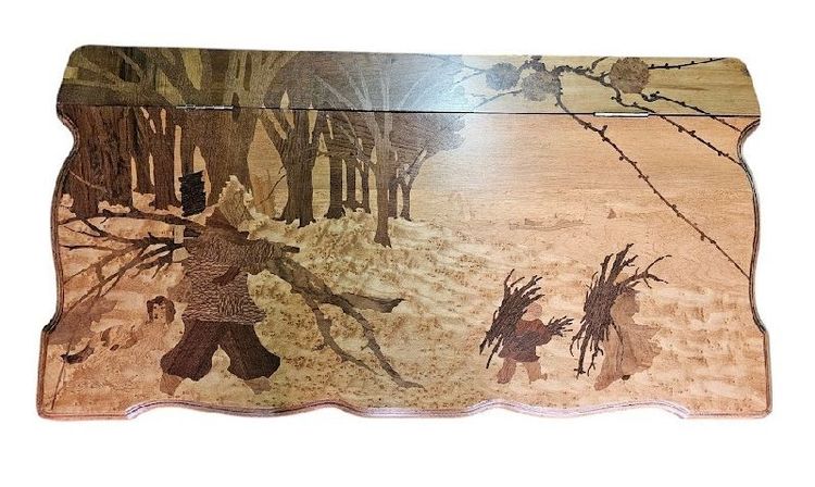 Cassapanca Emile Gallé Art Nouveau "Paesaggio invernale animato