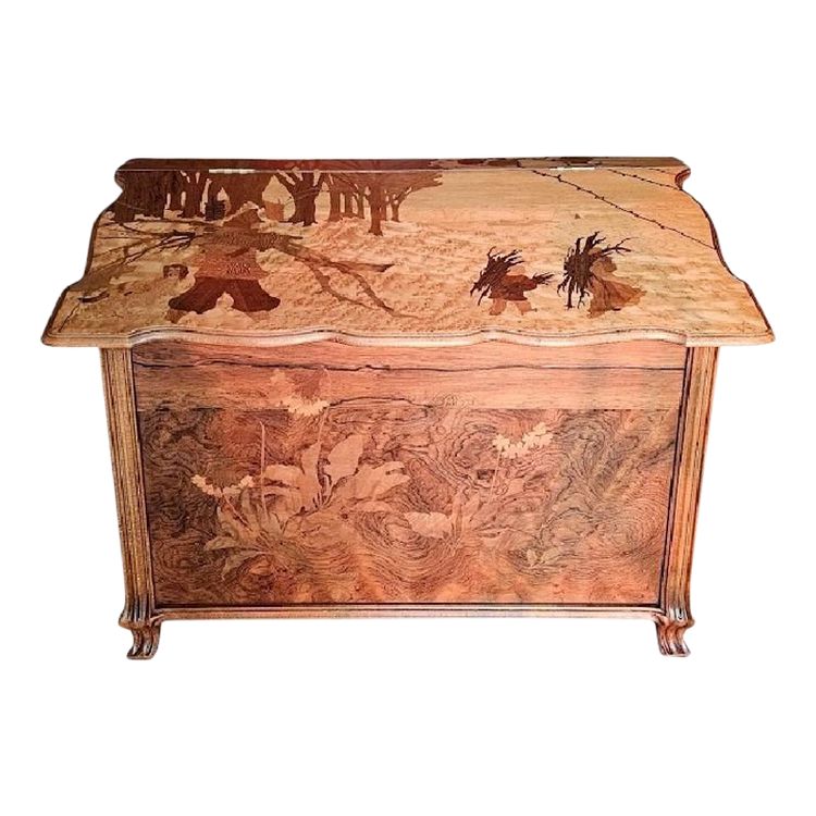 Cassapanca Emile Gallé Art Nouveau "Paesaggio invernale animato