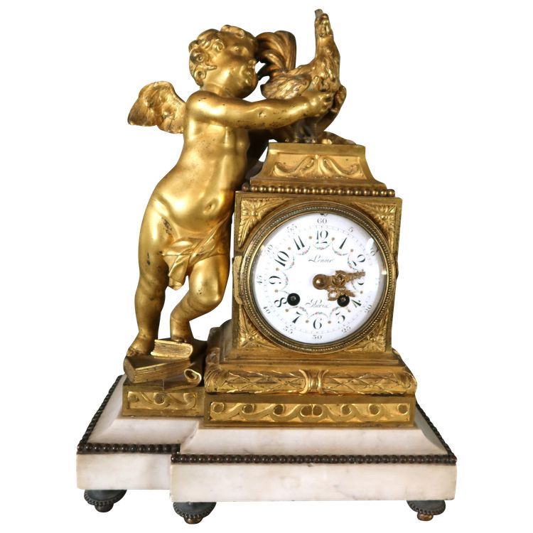 Gilt bronze clock "l'angelot au coq" Louis XVI style, 19th century