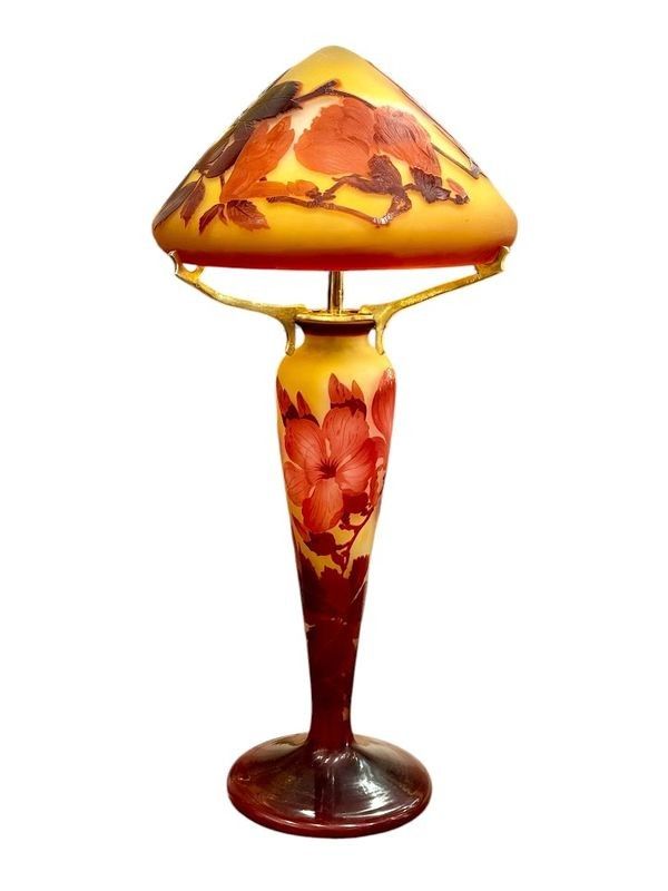 Lampada a fungo grande in stile Art Nouveau "Magnolias" di Emile Gallé